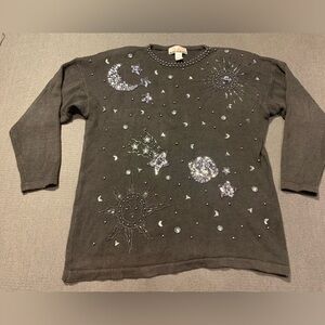Diana Marco Black Silver Embellished Vintage Sweater‎ Space Plus Size 22-24